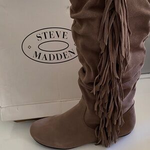Steve Madden Taupe Fringe Heeled Boots